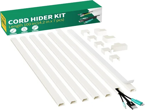 Delamu Kit de cubierta de cable autoadhesivo de 100 pulgadas para TV montado en la pared, ocultador de cables pintable, sistema de gestión de cables