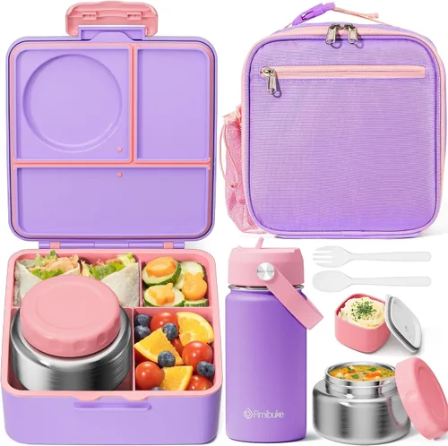 Miniatura 14 de Fimibuke Caja Bento para niños y adultos – Juego de lonchera Bento de 3 a 4 compartimentos a prueba de fugas con tarro de comida aislado, botella