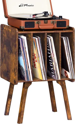 Miniatura 11 de LELELINKY - Soporte pequeño para tocadiscos de 11.7 pulgadas de ancho, mesa de almacenamiento para discos de vinilo color negro con 4 gabinetes