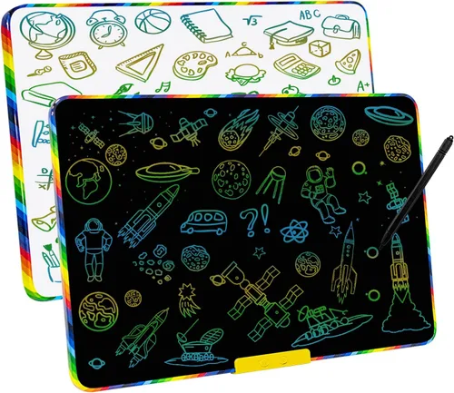 Tableta de escritura LCD 2 en 1 de 16 pulgadas para niños con parte trasera magnética de pizarra blanca, tablero de dibujo y aprendizaje de doble
