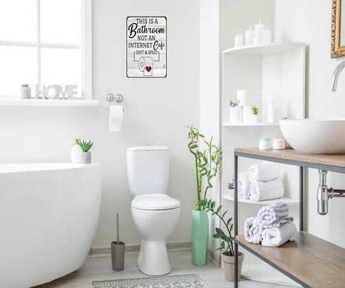 Miniatura 6 de Crazysign Letrero Gracioso y Sarcástico para Decoración de Baño, Letrero de Inodoro con Texto «This Is A Bathroom Not An Internet Cafe Quotes», Arte