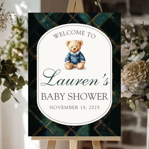 Letrero de bienvenida para baby shower de oso de
