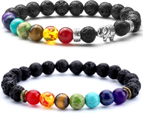 Miniatura 8 de Men Women 8mm Lava Rock 7 Chakra Beads Chakra Bracelet Braided Rope Natural Stone Yoga Bracelet Bangle