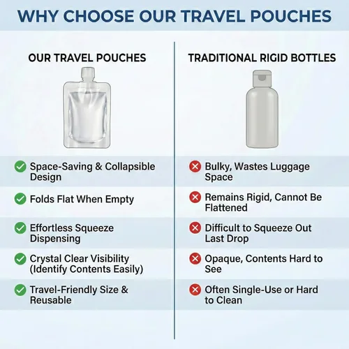 Miniatura 7 de Travel Pouches for Toiletries, 13 Pack TSA Approved Refillable Travel Liquid Pouches, Flat Travel Bottles for Toiletries, Reusable 3oz Portable