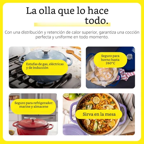 Miniatura 4 de Lodge - Horno holandés de hierro fundido esmaltado de 6 cuartos de galón con tapa – Asas duales – Apto para horno hasta 500° F o en estufa - Úselo 6
