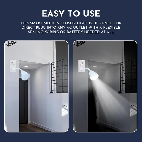 Miniatura 4 de Luz nocturna brillante LED con sensor de movimiento y luz, toma de corriente alterna, cuello flexible, giratorio, lámpara automática PIR