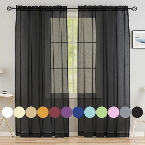 Miniatura 18 de Cortinas para ventana cortinas blancas traslúcidas de 90 pulgadas de largo, 2 paneles de cortinas de tul, paneles de ventana para cortinas de Blanco