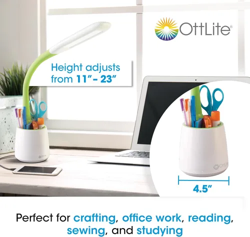 Miniatura 5 de OttLite Organiza la lámpara de escritorio LED con puerto de carga USB, ajustable, luz de escritorio con almacenamiento, multicolor