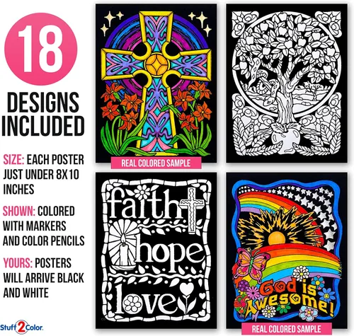 Miniatura 2 de Paquete de 18 pósteres de terciopelo difuso para colorear (edición cristiana), ideal para Pascua, regalo religioso, escuela dominical para niños
