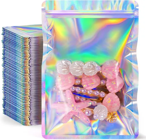 Miniatura 20 de FUNFERY Paquete de 100 sobres de polietileno holográficos autoadhesivos de 4x6 pulgadas, pequeños sobres de envío, sobres, pequeñas bolsas lindas