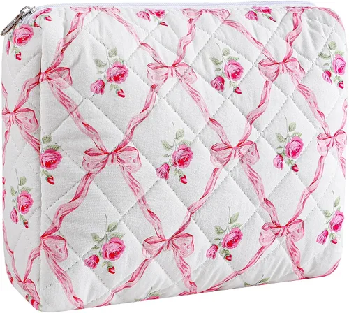 Miniatura 16 de Bolsa de maquillaje de viaje para mujeres y niñas, bolsa de maquillaje con cremallera, flores florales, organizador de maquillaje, bolsa de tela