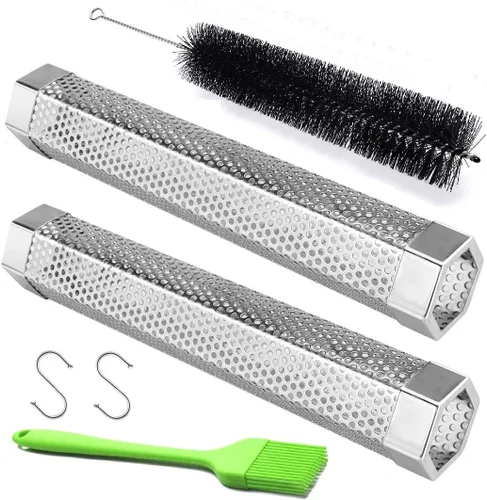 Miniatura 8 de Tubo ahumador de pellets, 1 paquete de 12 pulgadas Tubo ahumador con cepillo, acero inoxidable premium, 5 horas de humo intenso Tubo ahumador