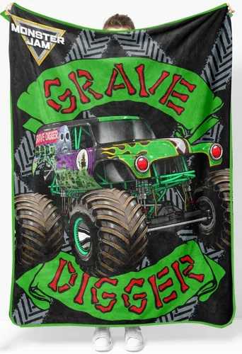Manta de felpa Monster Jam de Sunny Side Up – Mide 46 x 60 pulgadas – Ropa de cama para niños súper suave y acogedora de forro polar. Negro -