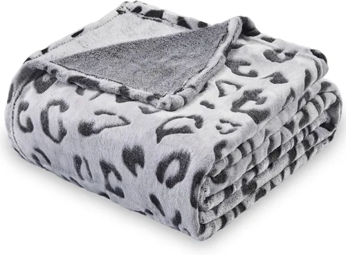 SOCHOW - Manta Uragiri, de franela, vellón, ligera, muy suave y acogedora, de 50 x 60 pulgadas, con diseño de leopardo, en color negro