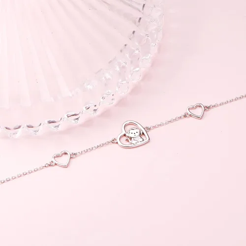 Miniatura 3 de FLYOW Pendientes de tuerca de plata 925 con diseño de corazón de animal con circonita cúbica y mono, collar con dije, regalo de cumpleaños