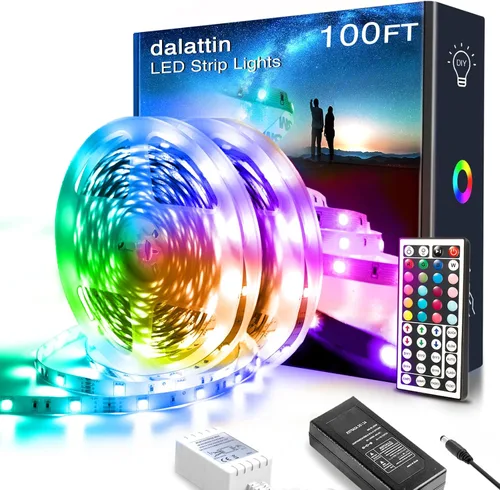 Miniatura 10 de Dalattin - Tira de luces LED para dormitorio de 25 pies, kit de tiras de luces LED RGB 5050 con cambio de color, control remoto de 44 teclas