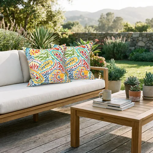 Miniatura 239 de Juego de 2 almohadas para exteriores de 16 x 16 pulgadas, repelentes al agua con interiores, para muebles de patio, hogar, jardín, geometría bohemia