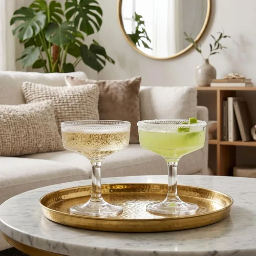 Miniatura 3 de Pumtus Juego de 6 vasos cupé vintage, 7 onzas de vidrio de Martini en relieve, copas de cóctel florales acanaladas, taza de Margarita transparente
