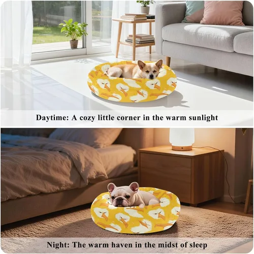 Miniatura 4 de Wudan Pet Cat Beds Calming Anti Anxiety Fluffy Dog Pillow Bed for Extra Small Size Pets Supplies S Cartoon Albatross Yellow