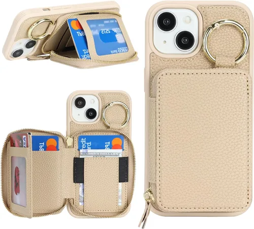 Miniatura 7 de Funda compatible con iPhone Air Wallet con tarjetero para iPhone Air, funda con cremallera y ranura para mujer, 5G de 6.5 pulgadas, color oro rosa