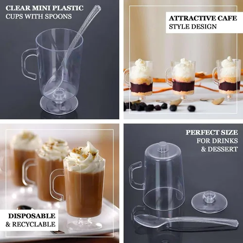 Miniatura 4 de Efavormart 24 Pack Tazas de café, té y espresso de plástico transparente mini de 2oz con cucharas, juego de tazas desechables para postres y Type7