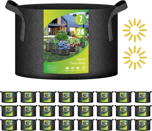 Miniatura 18 de iPower Paquete de 12 bolsas de cultivo de 1 galón, macetas de tela no tejida de aireación gruesa resistente con asas de nailon y 12 etiquetas