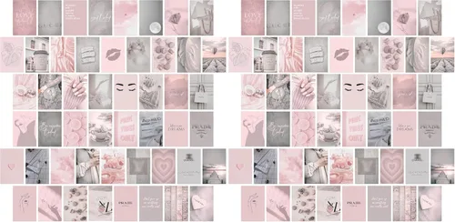 KONGSY Kit de collage de pared rosa (50 piezas, 4 x 6 pulgadas), decoración de habitación rosa y gris para niñas, decoración de pared para