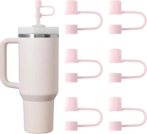 Miniatura 8 de 6 piezas de cubiertas de pajita de silicona con tapa compatible con vaso Stanley de 30-40 oz con mango, tapa de 10 mm, cubiertas de pajita a prueba