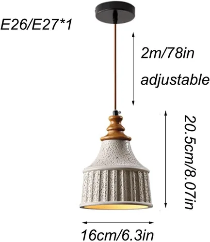 Miniatura 6 de Mid Century Cement Ceiling Hanging Lighting, Modern Industrial Concrete Pendant Lights with Wood Finish, Black Dome Adjustable Cord E27/E26 Sockets