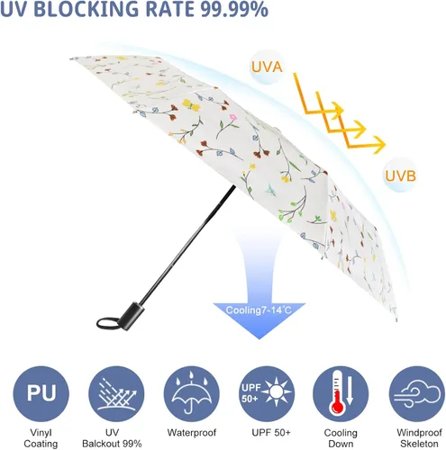 Miniatura 73 de Cuby Paraguas UV compacto plegable paraguas ligero portátil manual paraguas de viaje para resistente a la lluvia y 99% de protección UV con Negro