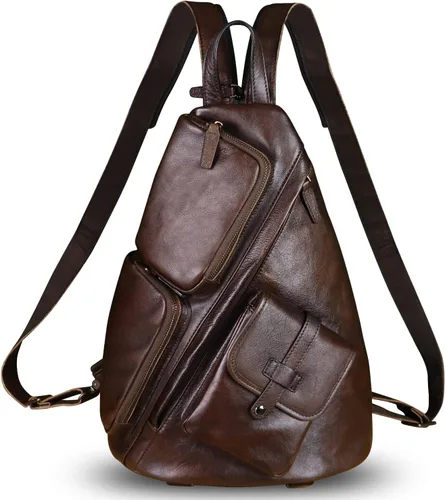 Miniatura 2 de Bolso bandolera grande de cuero genuino para hombres y mujeres, bolso bandolera grande para el hombro, bolso cruzado en el pecho para iPad, Café