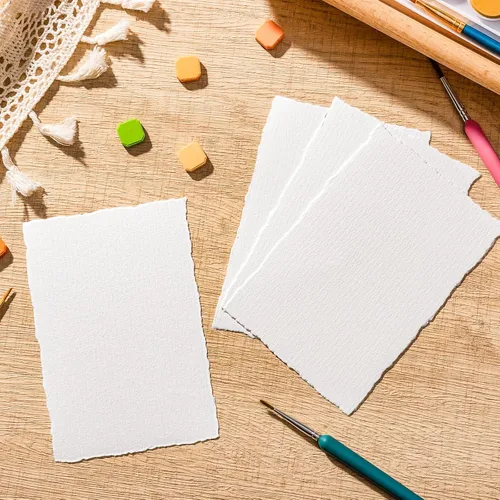 Miniatura 4 de 100 Hojas de Papel para Acuarela 4 x 6 Pulgadas, 300 GSM Papel con Bordes Rugosos Papel Texturizado Hecho a Mano para Acuarelas, Invitaciones