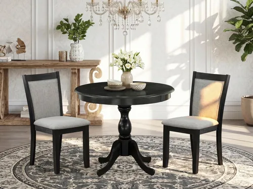 Miniatura 2 de East West Furniture AMMZ3-AB6-06 - Juego de mesa de comedor moderno de 3 piezas que contiene una mesa de cocina redonda con pedestal y 2 sillas