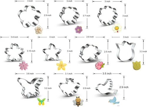 Miniatura 2 de Summer Flowers - Juego de 10 cortadores de galletas de jardín, diseño de mariposa, pájaro, abeja, rosa, tulipán, girasol, margarita, ciruelo