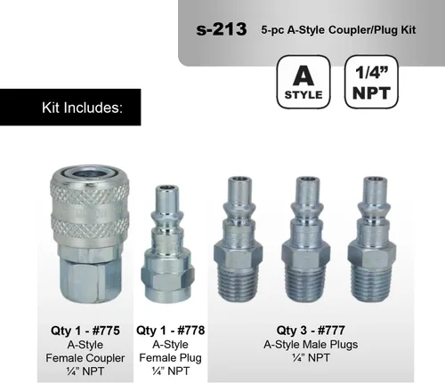 Miniatura 6 de Milton S-213 1/4" NPT A Style Acoplador y enchufe Kit – 5 piezas