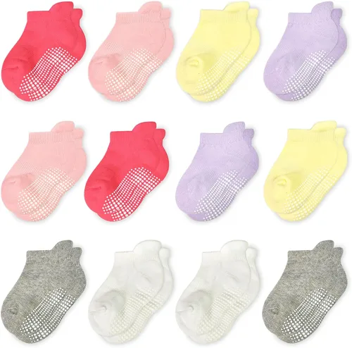 Calcetines antideslizantes para niños pequeños, 12 pares de calcetines de agarre para niños y niñas, calcetines antideslizantes para niños de 1 a 7