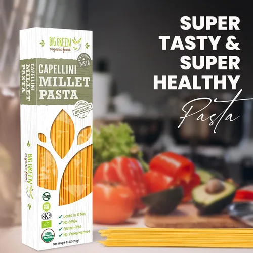 Miniatura 6 de Big Green Organic Food - Capellini de mijo orgánico, sin gluten, sin lectina, sin OMG, vegano, alternativa de trigo y arroz, 8.8 oz (1)