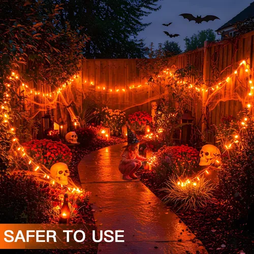 Miniatura 5 de suddus - Guirnalda 100 luces led conectable, control remoto, enchufe, impermeable, regulable, cable transparente, exterior, otoño, Halloween, Acción