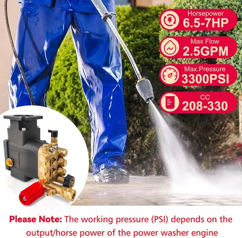 Miniatura 7 de Bomba de lavado a presión de 3400 PSI, 3.0 GPM, bomba de repuesto de eje de 3/4" 2500-3400 psi Restore Cleaning Power • Fits 5–8HP Engines • Brass