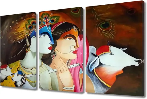 Miniatura 9 de Pintura india hindú Dios Señor Krishna imágenes sobre lienzo, arte de pared de 3 piezas, arte de pared moderno, decoración del hogar para sala