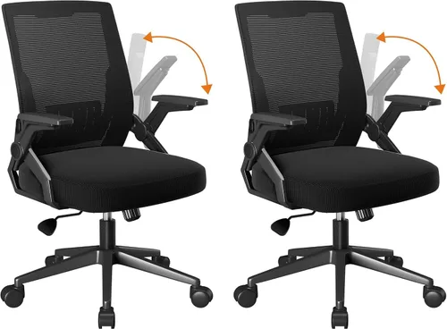 COMHOMA Office Chair with Flip-up Armrests Ergonomic Computer Desk Chair with Adaptive Lumbar Support & Breathable Mesh, Black, Pack of 2