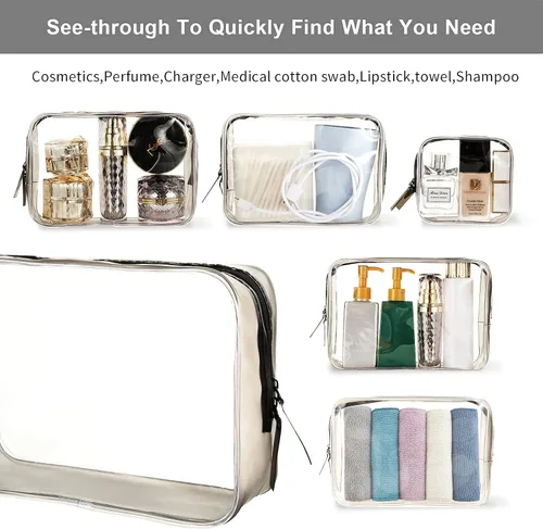 Miniatura 4 de 4 bolsas de maquillaje transparentes con cremallera, bolsa de cosméticos de maquillaje para mujeres y hombres, bolsa de maquillaje para viajes
