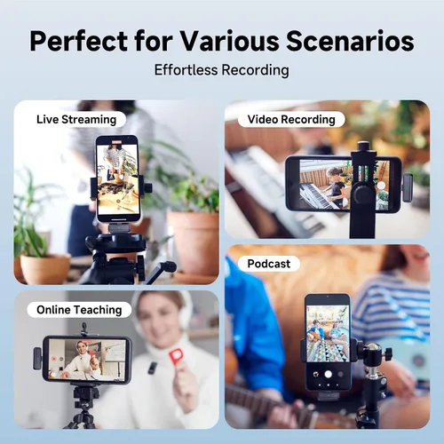 Miniatura 8 de Micrófono lavalier inalámbrico para iPhone 15, 16, 17 Pro, teléfono Android, mini micrófonos, batería de 130 pies y 48 horas, sistema de micrófono