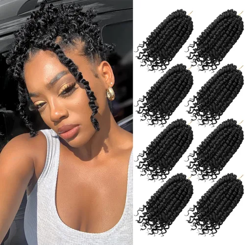 Miniatura 71 de Bileaf Cabello de Ganchillo Passion Twist Pre-retorcido de 10 Pulgadas, 8 Paquetes de Ganchillo Passion Twist, Cabello Corto Passion Twist