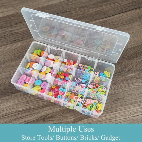 Miniatura 6 de ZUFECY Caja de aparejos de pesca, organizador transparente con 15 divisores ajustables, caja de almacenamiento para dispositivos, joyas, cebos