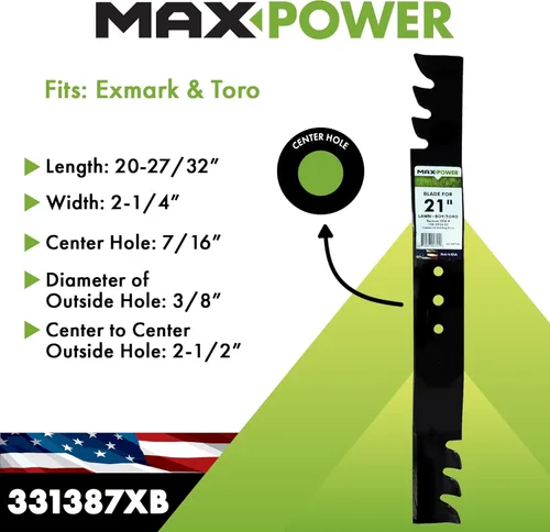 Miniatura 2 de MaxPower 331387XB Cuchilla comercial para cortacéspedes de césped de 21 pulgadas Cut Toro, Exmark, Lawn Boy Reemplaza OEM # 108-0954-03, 116-4500