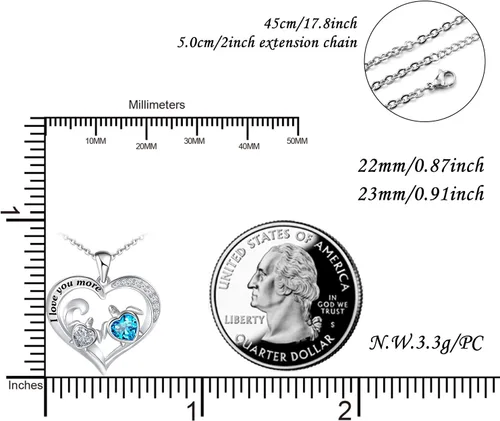 Miniatura 4 de Distance Health and Longevity - Collar con colgante de tortuga marina para mamá y bebé, plata de ley 925, regalo de joyería de corazón para mujeres