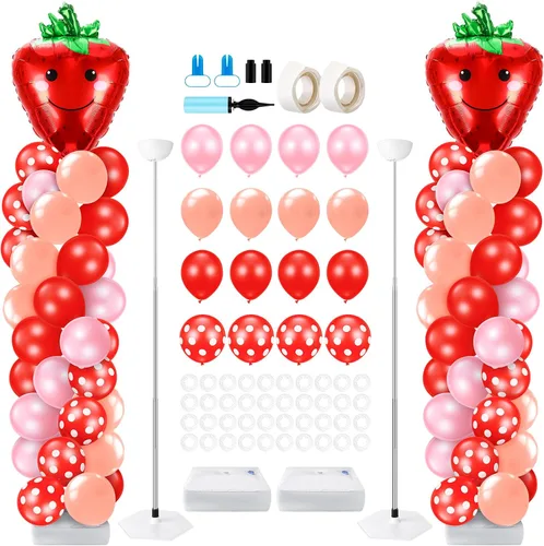 Miniatura 23 de Kasyat Juego de 2 soportes de columna de globos para fiesta de arañas con 2 arañas y 100 globos de látex rojos, azules y negros, soportes de arco