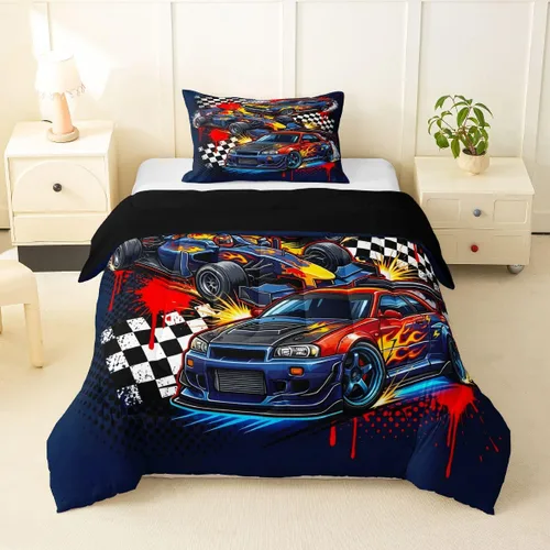Miniatura 11 de Feelyou Juego de ropa de cama de camión de bomberos, edredón de coche de bomberos y policía para decoración de habitación de niños, tamaño Multi D05