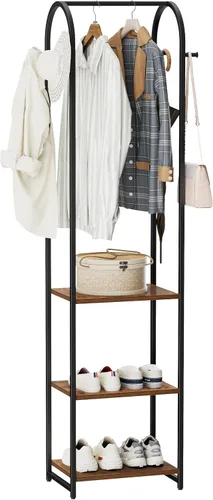 Miniatura 11 de Perchero con 3 estantes y 4 ganchos, soporte de ropa de 71 pulgadas de alto para colgar ropa, barra colgante para dormitorio, pasillo, entrada